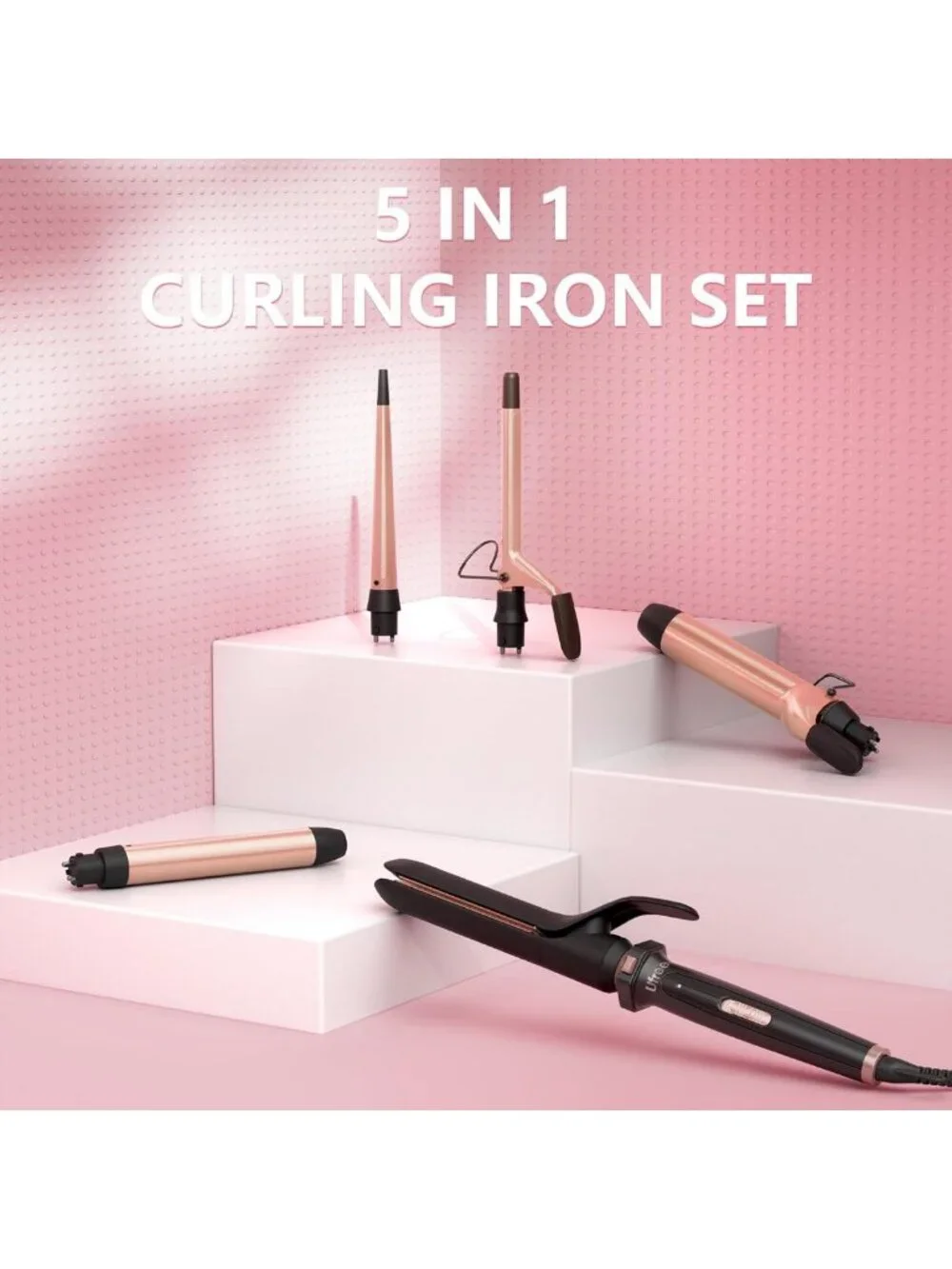 5-in-1 Curling Iron Set & Flat Iron, Ceramic Barrels 0.35